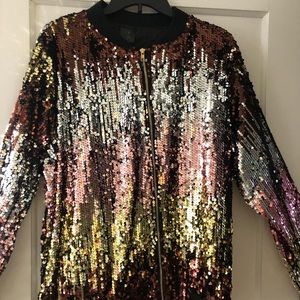 Rainbow Sequined Bomber Jacket